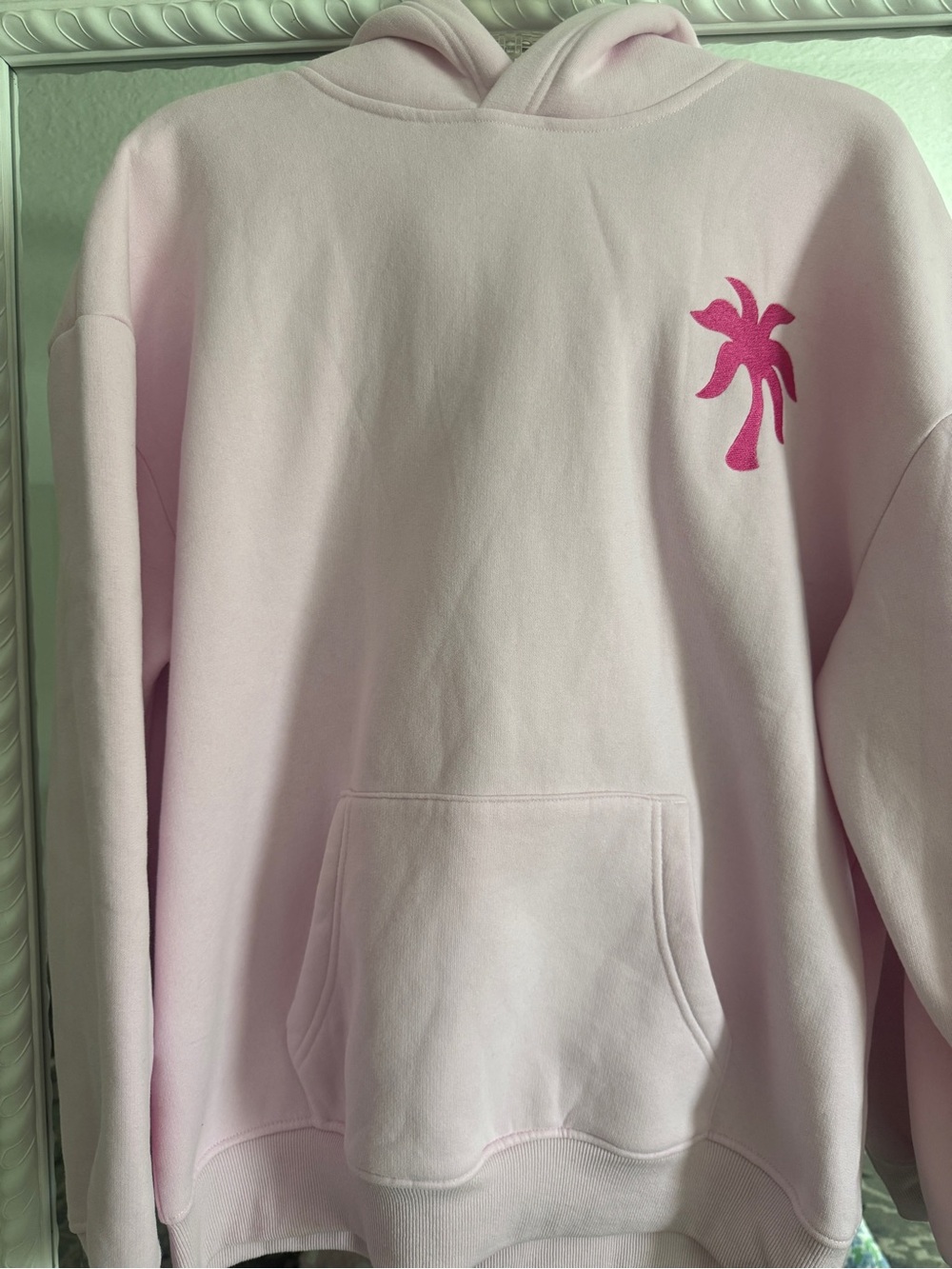 PINK PALM PUFF Light Pink Hoodie with Hot Pink Palm